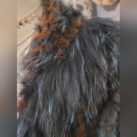 Vintage Dana Stein Collared Blue Brown Rabbit Racoon Fur Vest Coat Size XL - Picture 5 of 15